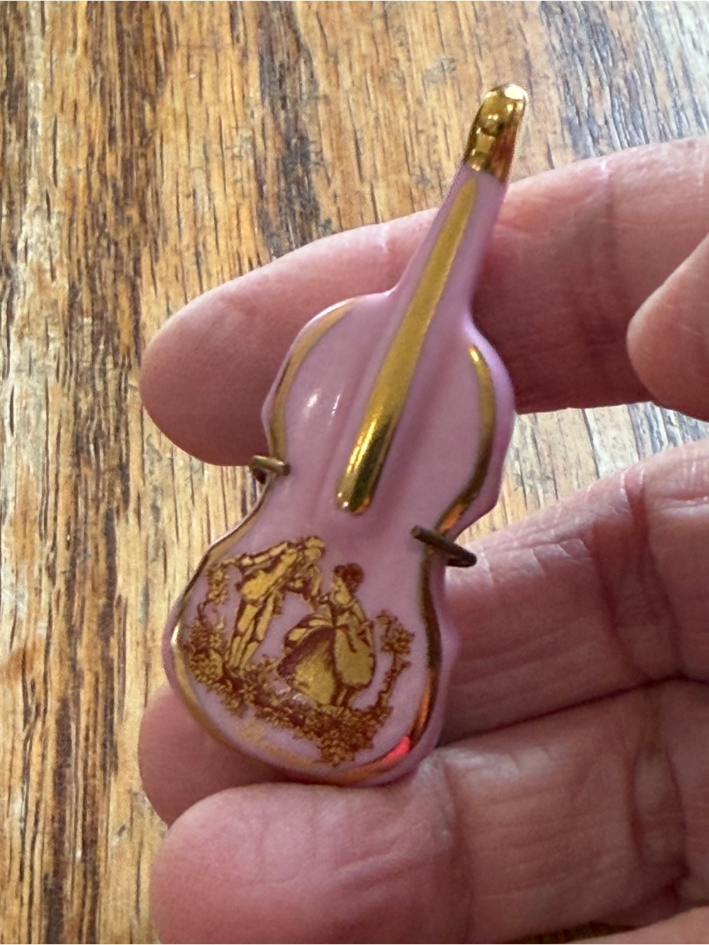 Limoges Pink & Gold Porcelain Violin